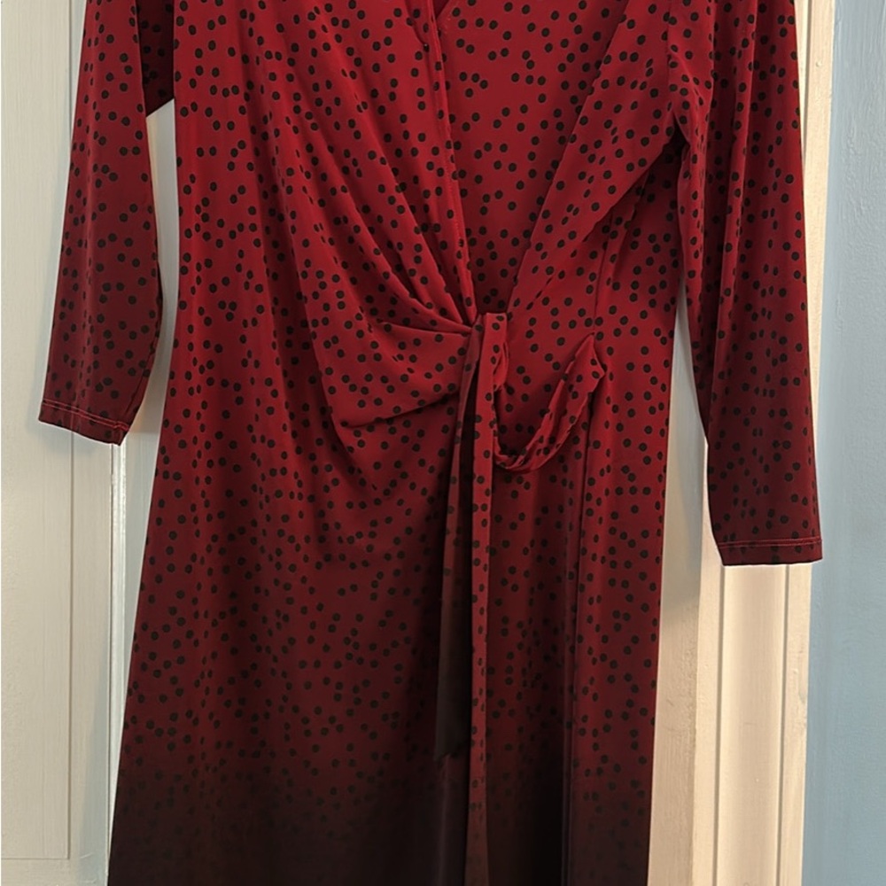 Anne Klein Red Ruched Tie Front Long Sleeve Sundress
